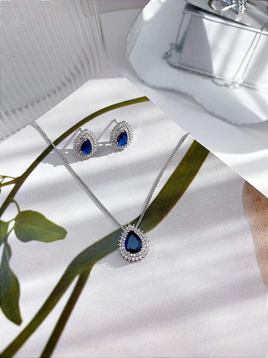 CONJUNTO GOTA ZIRC DIAMOND SAFIRA MYKONOS