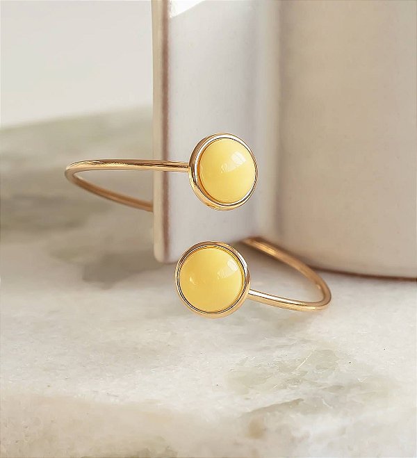 BRACELETE ENCONTRO 2 PEDRAS RESINA AMARELA GOLD