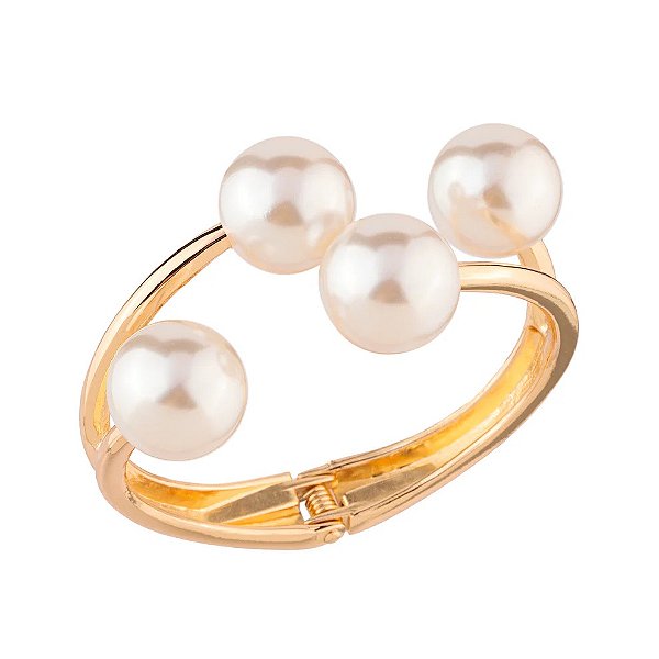 Pulseira Bracelete 4 Pérolas Dourado