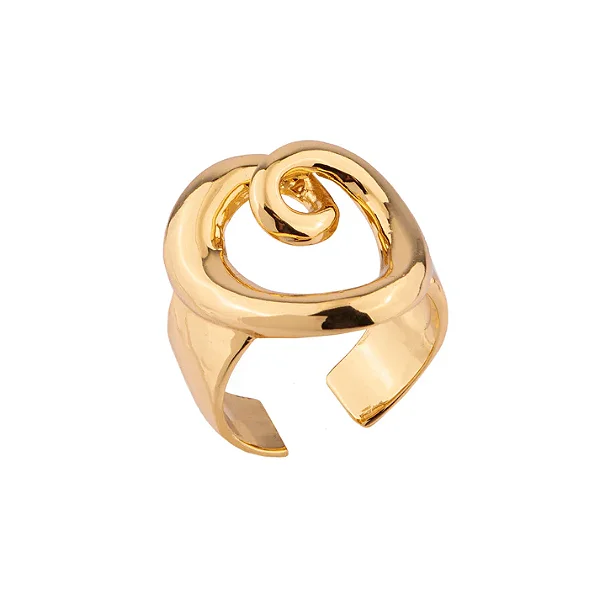 Anel Regulável Coração Liso Enrolado Dourado