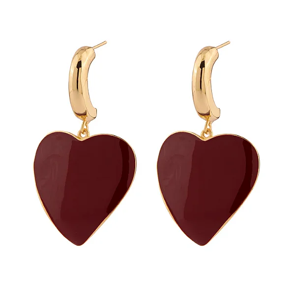 Brinco Argola com Pingente de Coração Vermelho