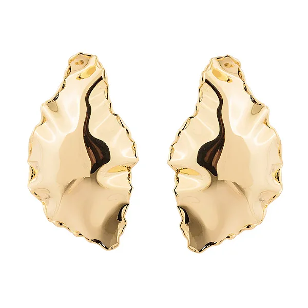 Brinco Maxi Oval Orgânico Martelado Dourado