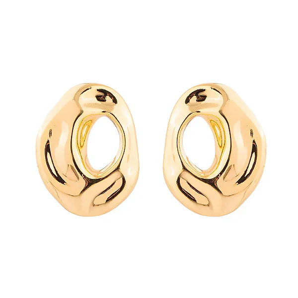 Brinco Oval Martelado Orgânico Dourado