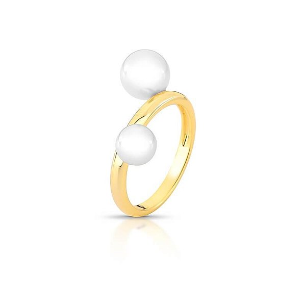 ANEL COM PÉROLA SHELL BANHADO A OURO