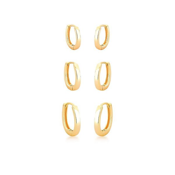 KIT TRÊS PARES DE ARGOLA OVAL LISA