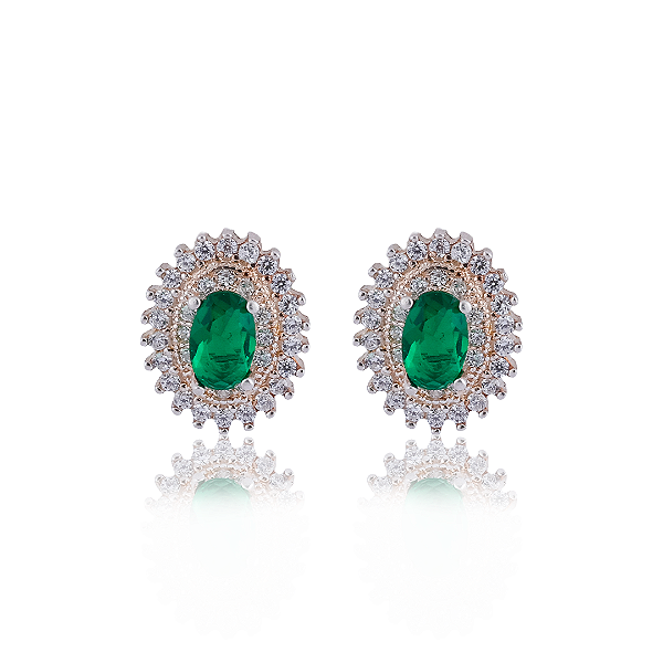 BRINCO OVAL ESMERALDA PRATA