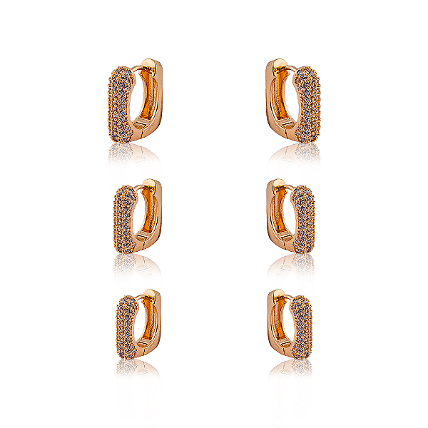 TRIO DE ARGOLAS CRAVEJADAS DOURADA