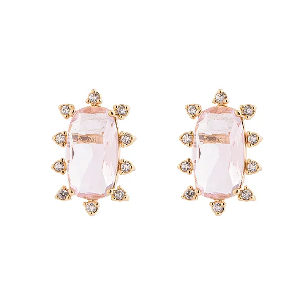 Brinco Cristal Oval e Entorno Cravejado Dourado