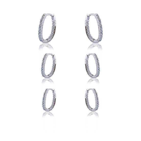 TRIO ARGOLA OVAL CRAVEJADA PRATA 925