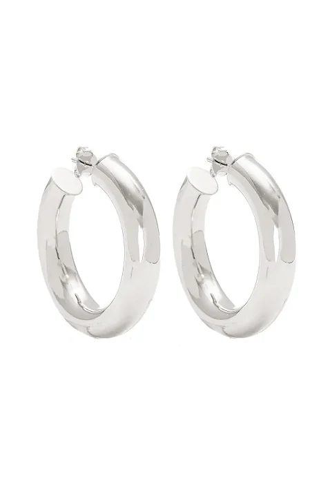 Argola M Tubo com Banho em Ródio Branco