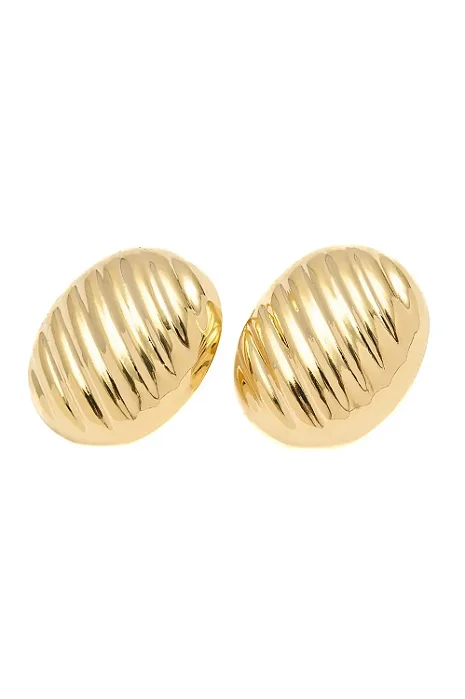 Brinco Oval Riscado com Banho em Ouro 18k