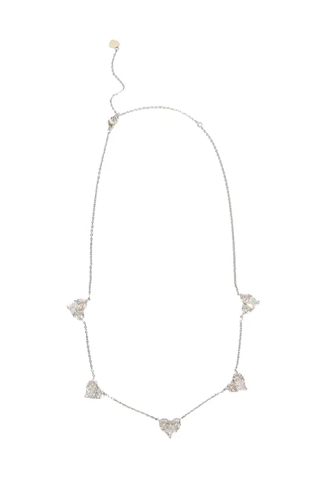 Colar Cinco Corações de Zircônia com Banho em Ródio Branco