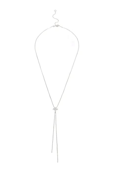 Colar Gravatinha Minimalista Cravejado com Banho em Ródio Branco