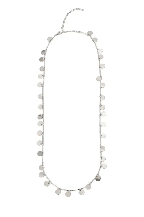 Colar Longo Medalhas Grande com Banho em Ródio Branco