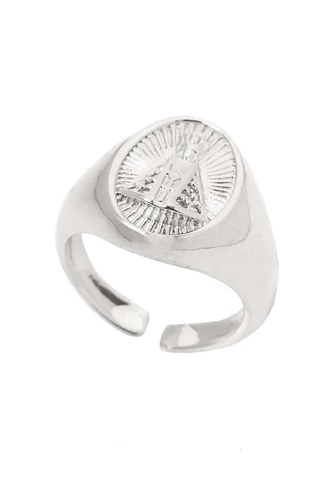 Anel de Dedinho Nossa Senhora Regulável com Banho em Ródio Branco