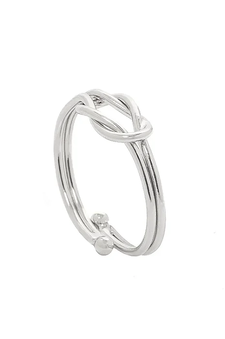 Anel Regulável Nó Duplo com Banho em Ródio Branco