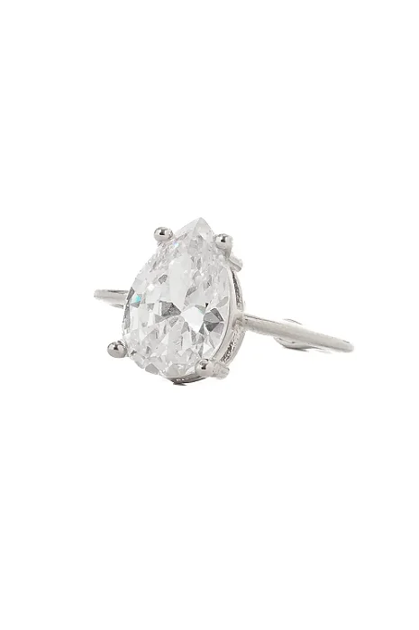 Anel Gota Zircônia Regulável com Banho em Ródio Branco