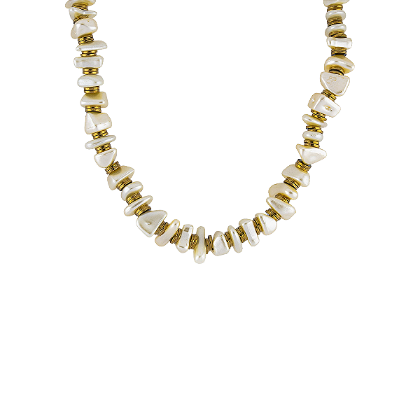 Colar de Pedra Natural Branca com Detalhes Dourados