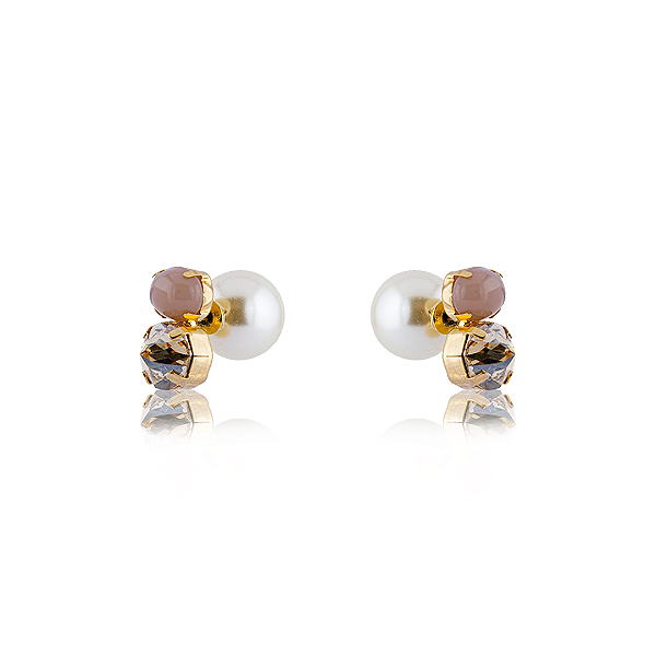 Brinco Ponto de Luz e Resinado com Tarraxa Pérola Dourado