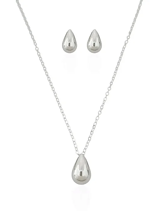 Conjunto Colar e Brinco Gota Lisa