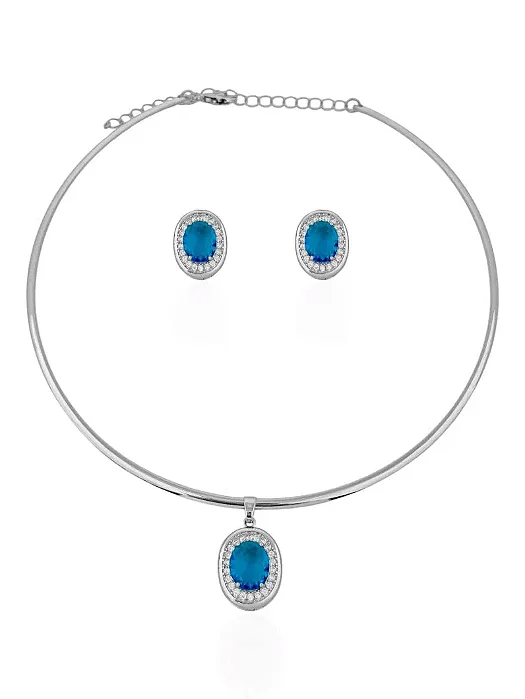 Conjunto Choker Aro e Brinco Oval de Zircônia Cravejado