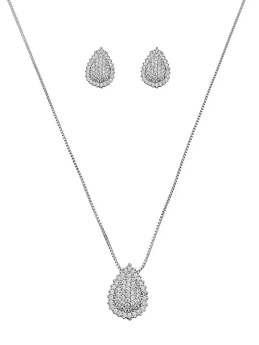 Conjunto Colar e Brinco Gota Com Microzircônias