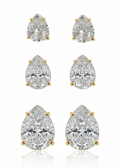 Trio de Brinco Gota Cristal