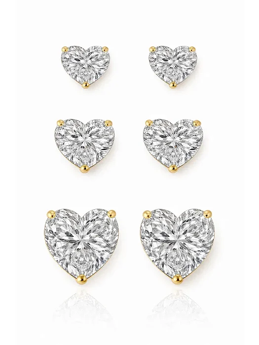 Trio de Brinco Coração Cristal