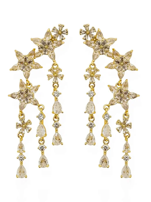 Brinco Semi Joia Design Flores Cravejadas
