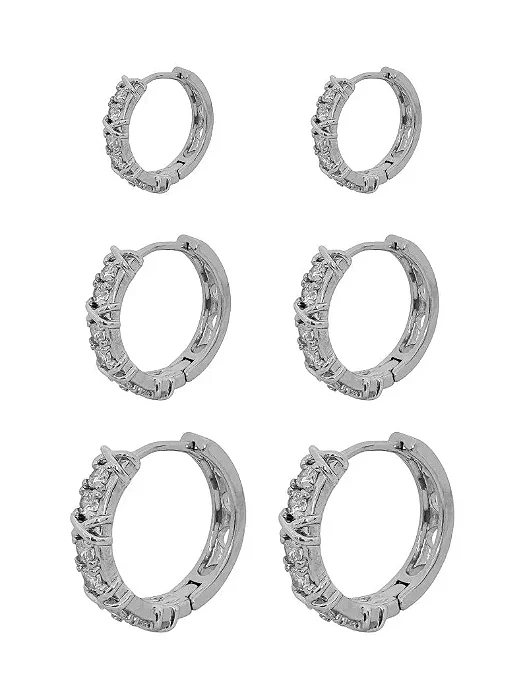 Trio de Brinco Argola Com Zircônia