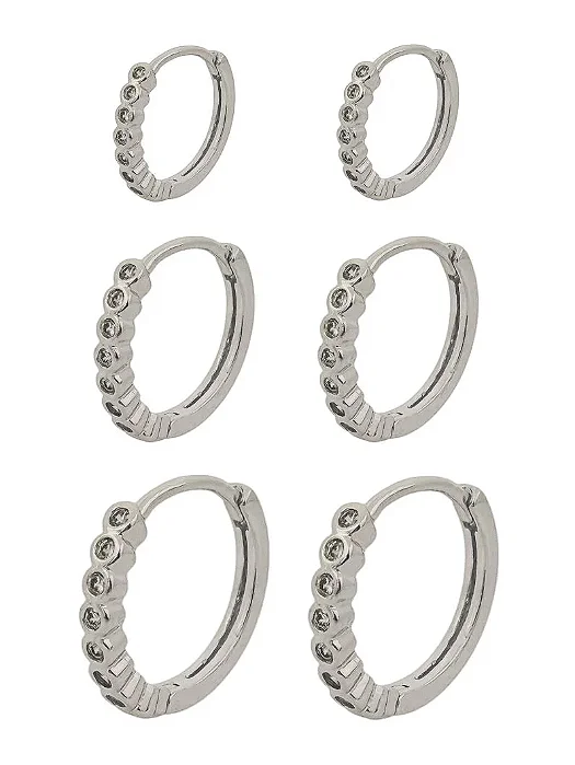 Trio de Brinco Argola com Pontos de Luz