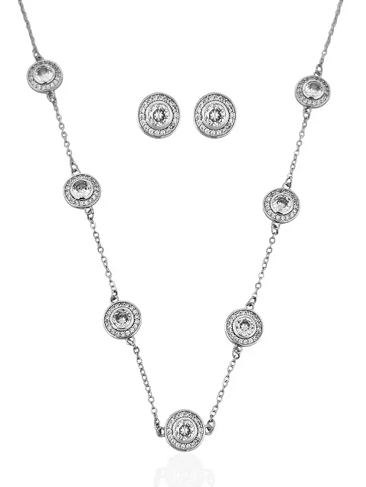 Conjunto Colar e Brinco Círculo Com Zircônias