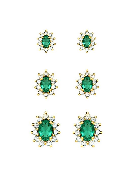 TRIO OVAL CRAVEJADO VERDE