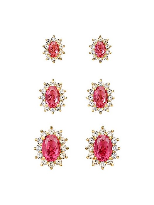 TRIO OVAL CRAVEJADO VERMELHO