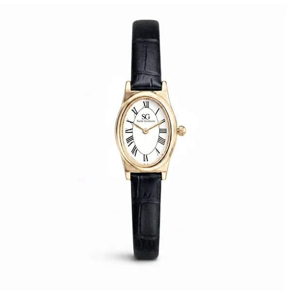 Relógio Feminino Oval Bellevie Dourado e Pulseira de Couro Preta