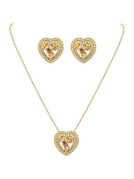 CONJUNTO COLAR E BRINCO CORAÇÃO CRAVEJADO- CRISTAL