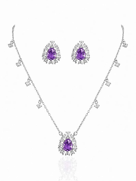 CONJUNTO GOTA COLAR E BRINCO ROXA