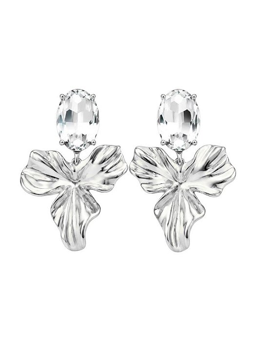 Brinco flor martelada cristal oval