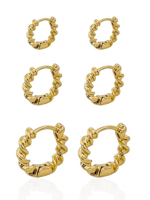 trio de argolas torcidas gold