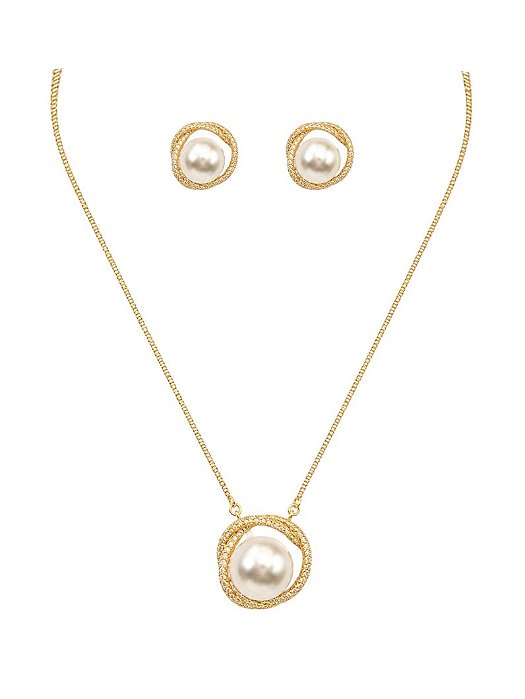 CONJUNTO COM PEROLA E FIOS CRAVEJADO GOLD