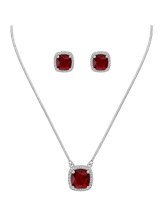 CONJUNTO PEDRA QUADRADA CRAVEJADA- PINK