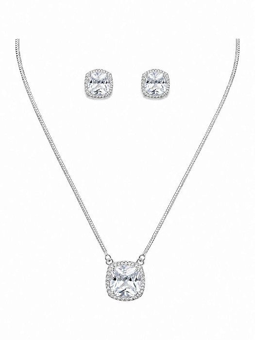 CONJUNTO PEDRA QUADRADA CRAVEJADA- CRISTAL