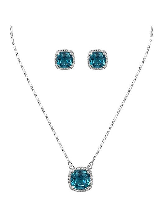 CONJUNTO PEDRA QUADRADA CRAVEJADA- AZUL