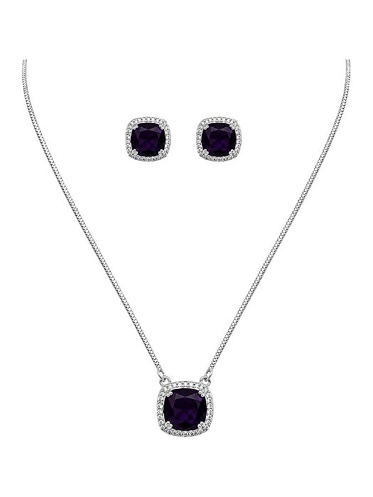 CONJUNTO PEDRA QUADRADA CRAVEJADA- ROXA