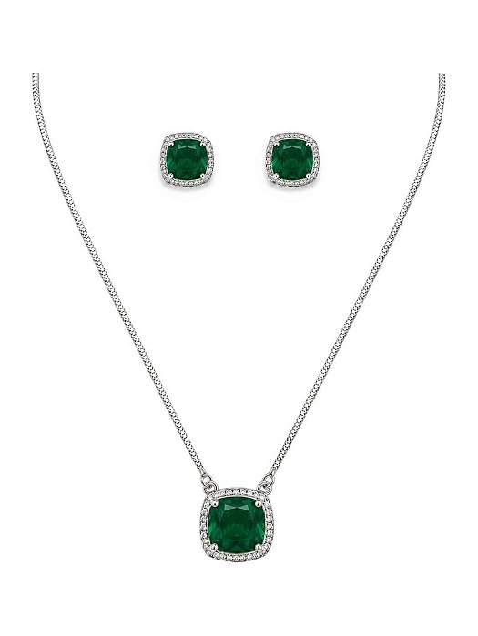 CONJUNTO PEDRA QUADRADA CRAVEJADA-VERDE