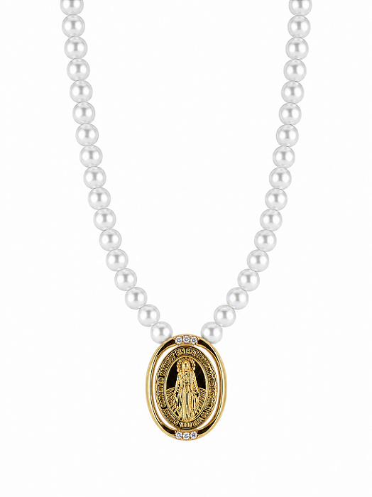 COLAR PEROLA MEDALHA NOSSA SENHORA DAS GRAÇAS