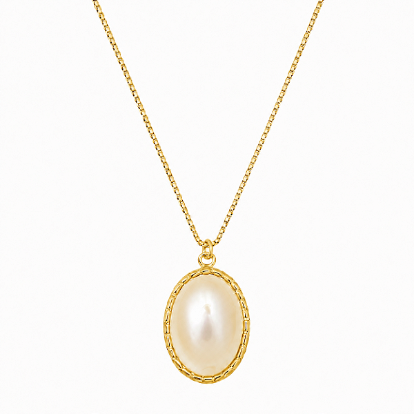 COLAR PEDRA OVAL PEROLADA GOLD
