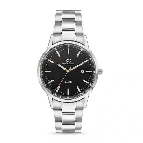 Relógio Masculino Belmont Date Pulseira Prata com Caixa Preta de 40mm