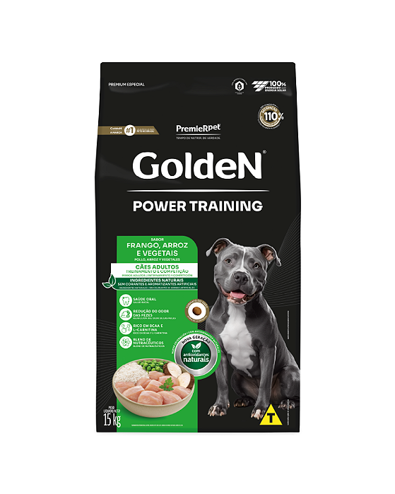 Ração Golden Power Training para Cães Adultos Sabor Frango e Arroz 15kg