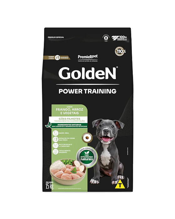 Ração Golden Power Training para Cães Filhotes Sabor Frango e Arroz 15kg